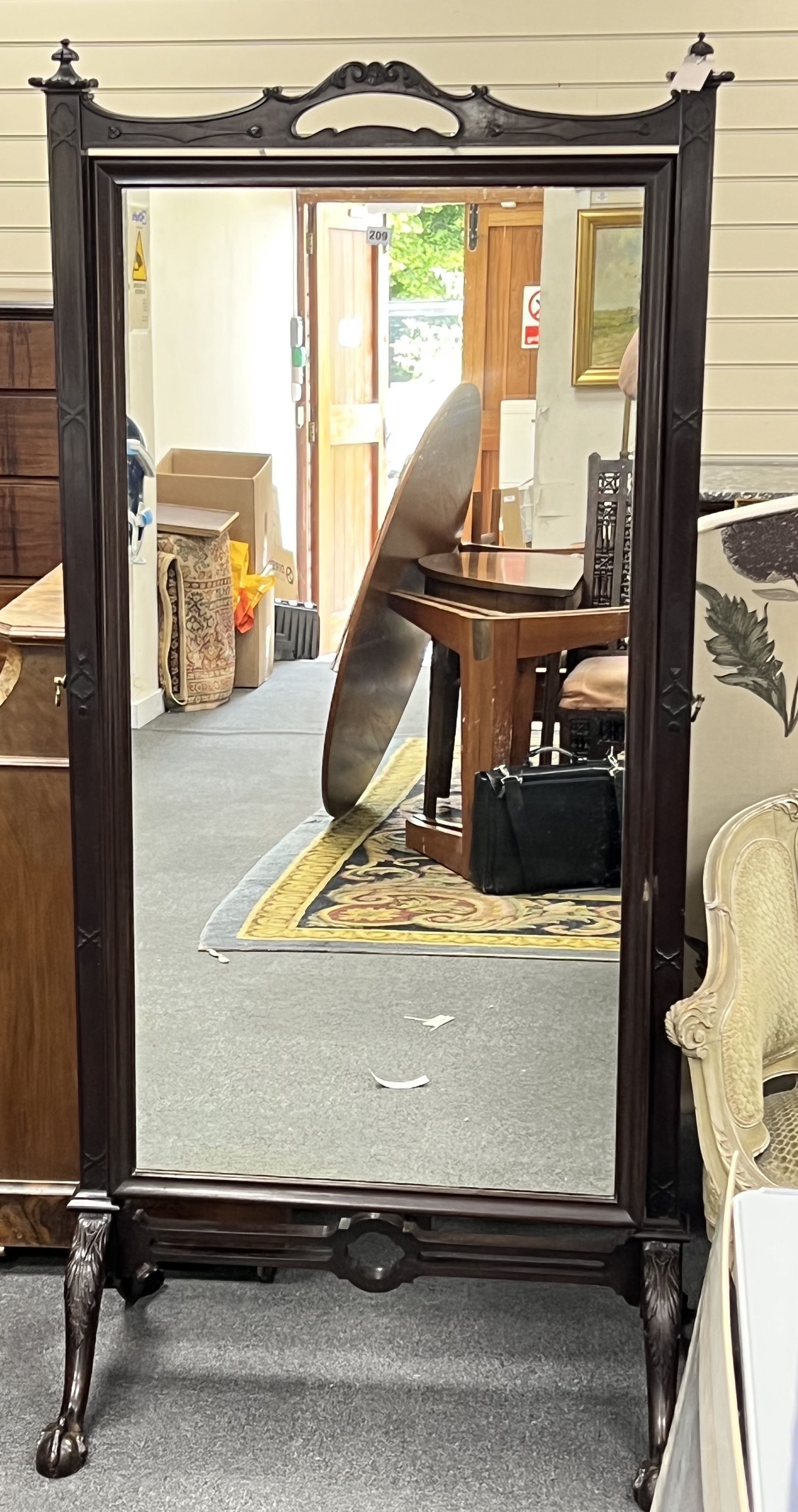 An early 20th century Chinese Chippendale style mahogany cheval mirror, width 83cm height 175cm